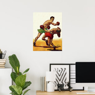 Poster Boxe sportive vintage, Boxers dans un combat