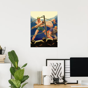 Poster Boxe vintage, Boxers pendant un match