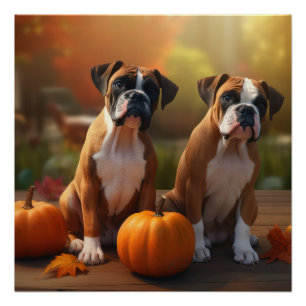 Poster Boxer Chiot Automne Citrouille de plaisir