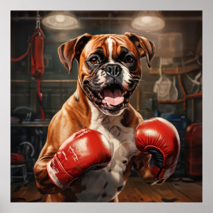 Poster Boxer Dog Practicing Box dans la salle de gym Vint