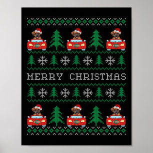 Poster Boxer équitation voiture rouge laide chien de Noël