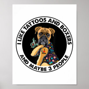 Poster Boxer J'Aime Maman Tatouage Vêtements, Chiens Et T