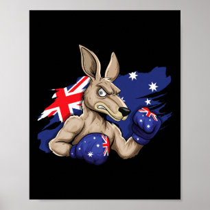 Poster Boxer Kangaroo Boxer Drapeau Australien Love Austr