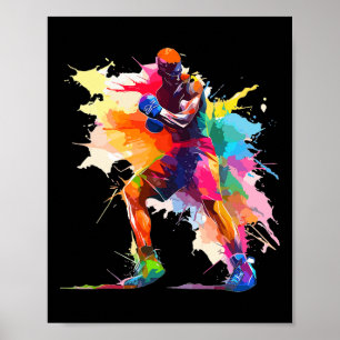 Poster Boxer Man Boxing Paint Splash Kickboxer Kickboxer