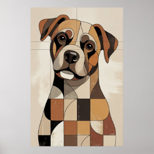 Poster Boxer Patchwork - Chien Géométrique