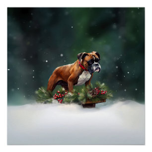 Poster Boxeur Noël neige hiver