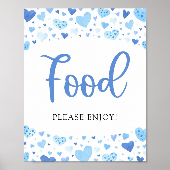 Poster Boy Blue Hearts Valentine Baby shower signe alimen (Devant)