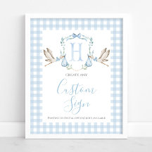 Boy Blue Stork Baby shower Panneau personnalisé
