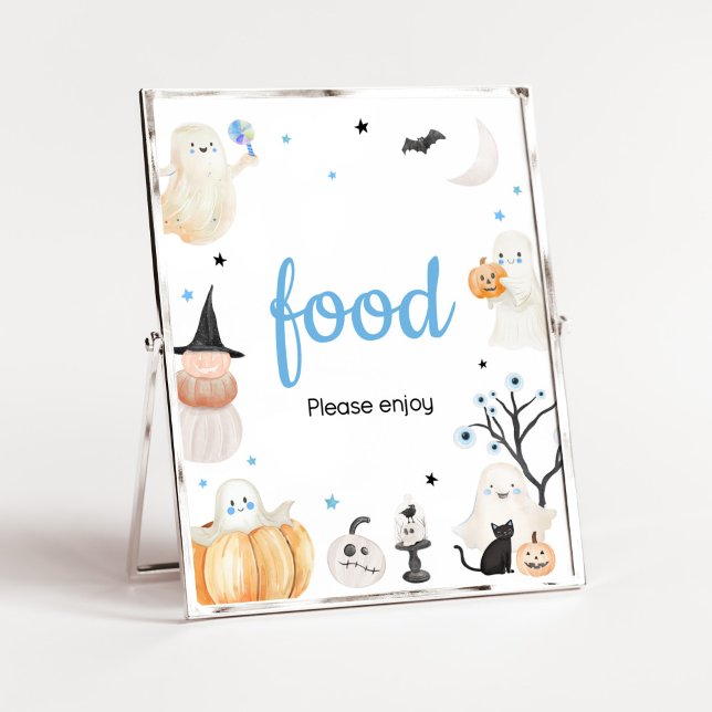 Poster Boy Halloween Petit Boo Baby shower Nourriture (A Little Boo Baby Shower Food Sign)