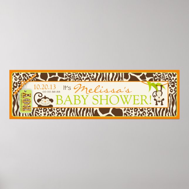 Poster Boy Jungle Monkey Baby shower Safari Bannière (Devant)