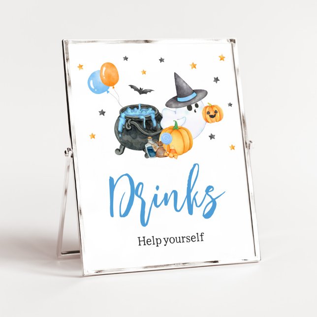 Poster Boy Little Boo Ghost Baby shower Boissons (Ghost Halloween Baby Shower
Drinks Sign)