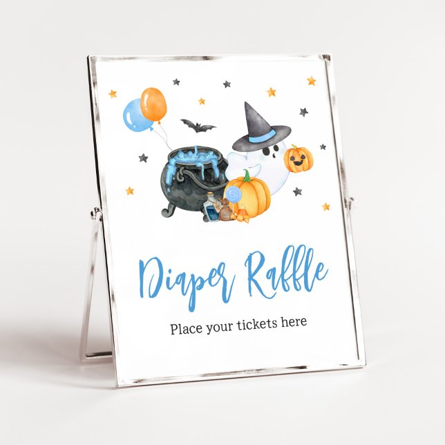 Poster Boy Little Boo Ghost Baby shower Invitation (Ghost Halloween Baby Shower Diaper Raffle Sign)