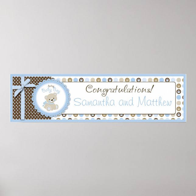 Poster Boy Teddy Bear Baby shower Bannière Boy (Devant)
