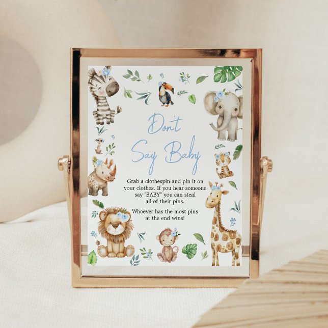 Poster Boy Wild One Baby shower Safari Ne pas dire Baby (Safari Wild One Baby Shower Don't Say Baby Sign)
