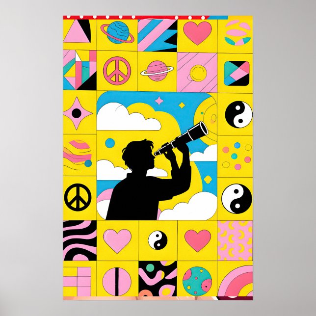 Poster Boy With Telescope Pop Art (Devant)