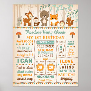 Poster Boy Woodland Birth Stats 1er Anniversaire Jalon