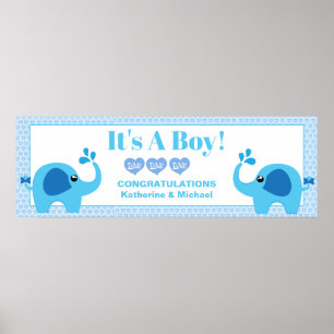 Poster Boys Baby shower Blue Elephant Party Bannière