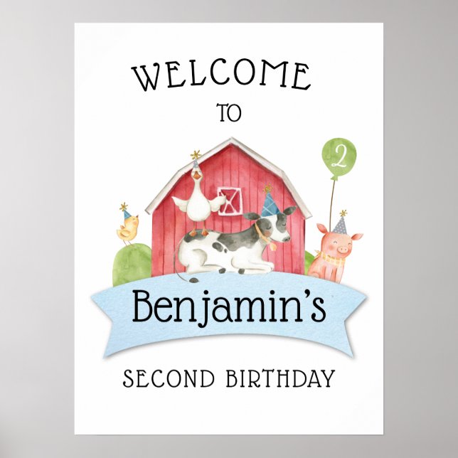 Poster Boys FARM Animal Grange fête d'anniversaire Bienve (Devant)