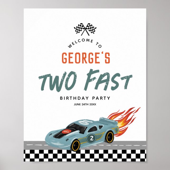 Poster Boys mignonne Two Fast 2nd Birthday Hot Cars Welco (Devant)