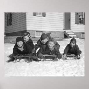 Poster Boys Sledding, 1936. Photo vintage