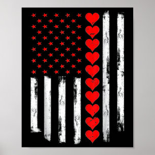 Poster Boys Valentines Day American Flag Hearts