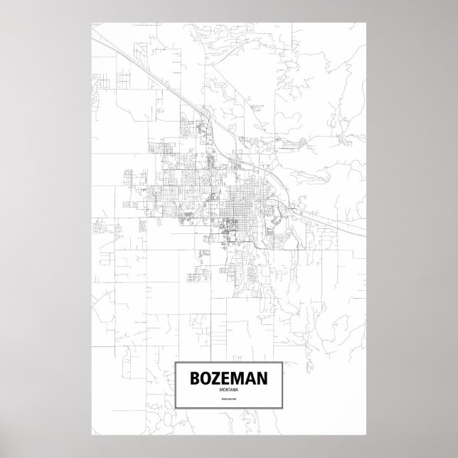 Poster Bozeman, Montana (noir sur blanc) (Devant)