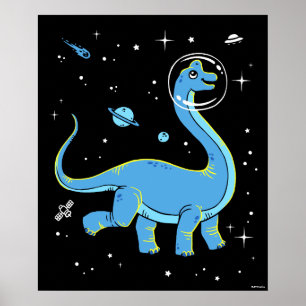 Poster Brachiosaurus Bleu Dinos Dans L'Espace