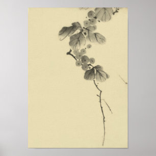 Poster Branche avec Feuilles & Berries Hokusai Fine Art