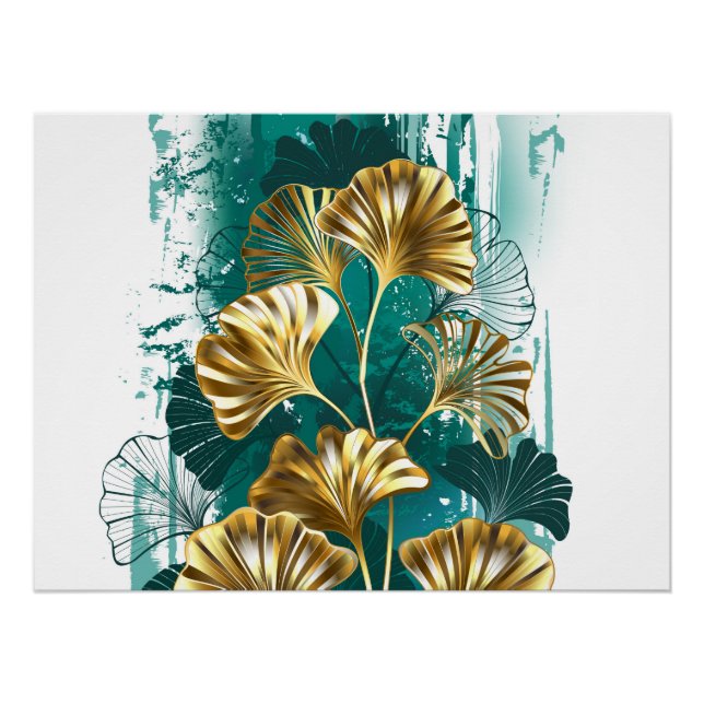 Poster Branche avec Feuilles d'or Ginko Biloba (Devant)