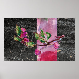 Poster Branche cerise, rouge et noir