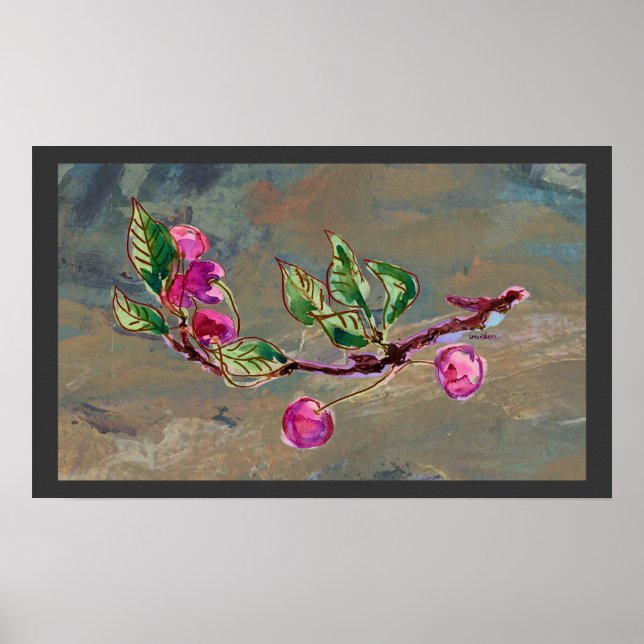 Poster Branche cerise sur gris 1 (Devant)