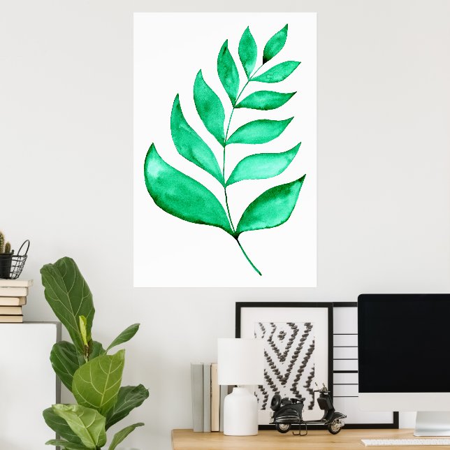 Poster Branche d'aquarelle simple - vert (Bureau à domicile)