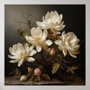 Poster Branche de magnolia blanche avec fleur
