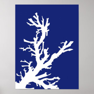 Poster Branche du corail, bleu marine et blanc