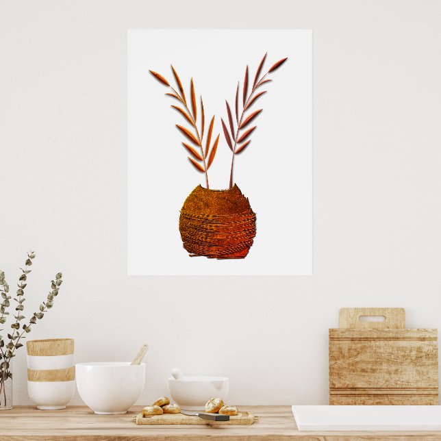 Poster Branches Boho Rustique Vase Cuivre (Cuisine)