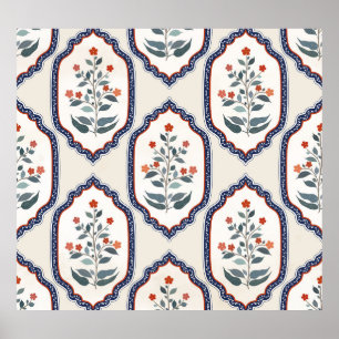 Poster Branches de fleurs orientales : Kalamkari Indian.