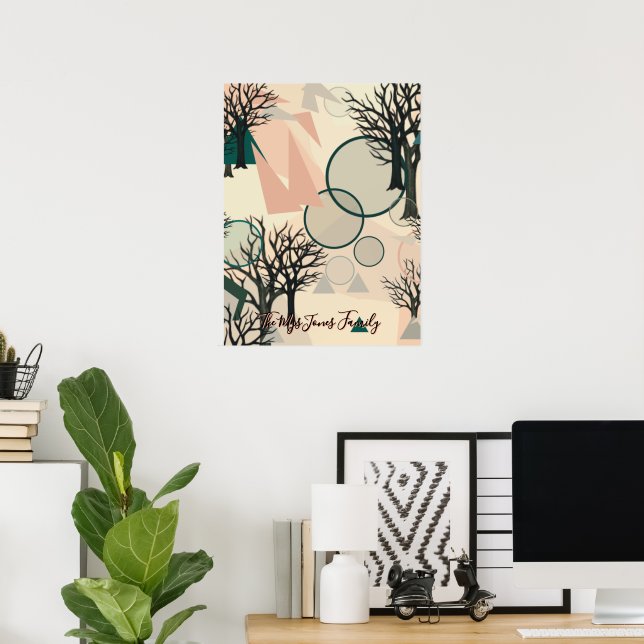 Poster Branches et formes minimalistes rétro personnalisé (Bureau à domicile)