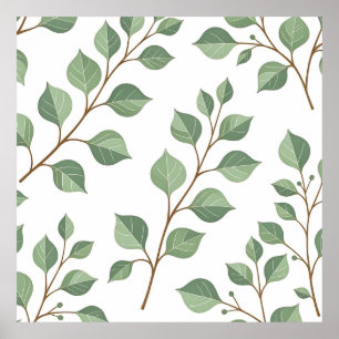 Poster Branches Feuillues Vert Sage Aquarelle Botanique
