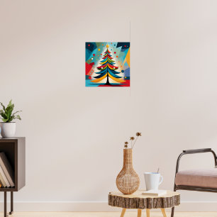 Poster Branches géométriques à plumes de Noël Pop Art