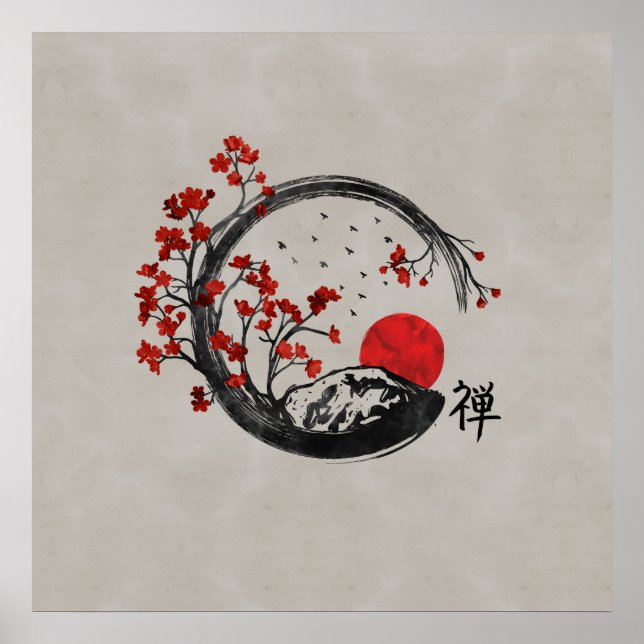 Poster Branches Zen Enso Circle et Sakura (Devant)
