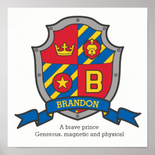 Poster Brandon nom de garçon signifiant écusson de boucli
