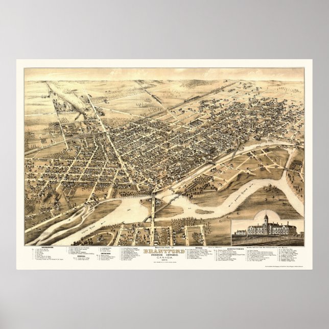 Poster Brantford, ON, Canada Carte panoramique - 1875 (Devant)