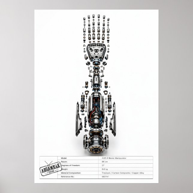 Poster Bras Robotique Futuriste Explosé (Devant)