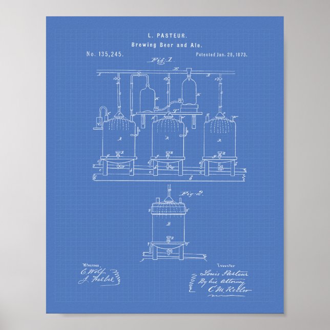 Poster Brasserie et vente 1873 Patent Art - Blueprint (Devant)