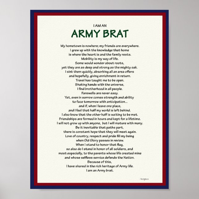 Poster Brat de l'armée 8,5 x 11 (Devant)