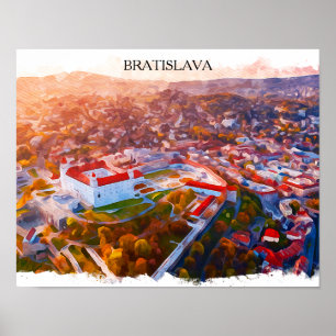 Poster Bratislava historique Slovaquie - Aquarelle Skylin