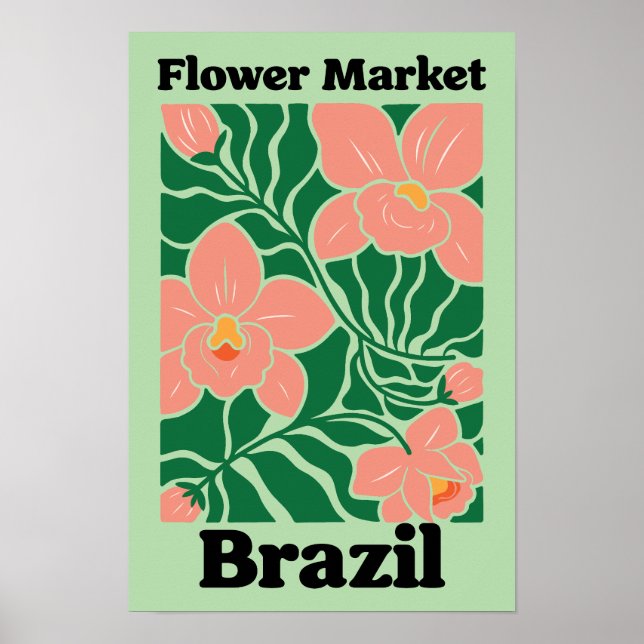 Poster Brazil Flower Market Peach Orchid Tropical (Devant)