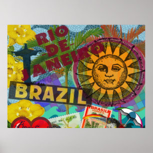 Poster Brazil Rio de Janiero Sun Travel Colorful Art