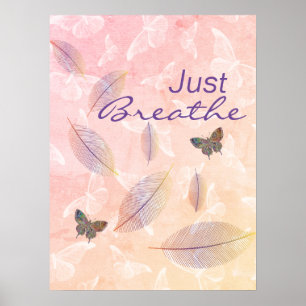 Poster Breathe Feuille Butterflies Pastel