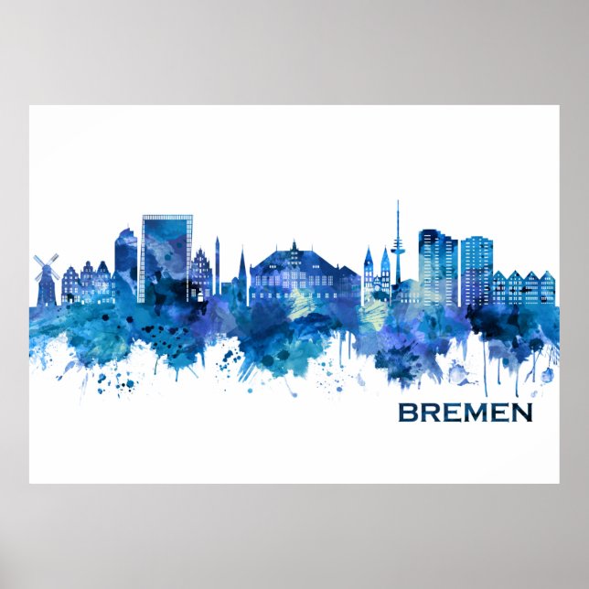 Poster Brême Allemagne Skyline Blue (Devant)